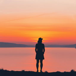 A serene sunset over a calm lake, featuring soft hues of orange and pink blending in the sky