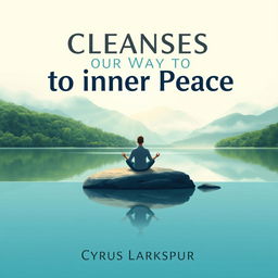 A flat book cover design featuring a realistic serene landscape as the background
