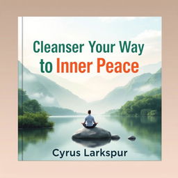A flat book cover design featuring a realistic serene landscape as the background