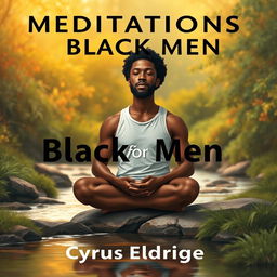 A striking, realistic thumbnail depicting a serene scene of a Black man sitting in a meditative pose, surrounded by lush greenery and a gentle stream