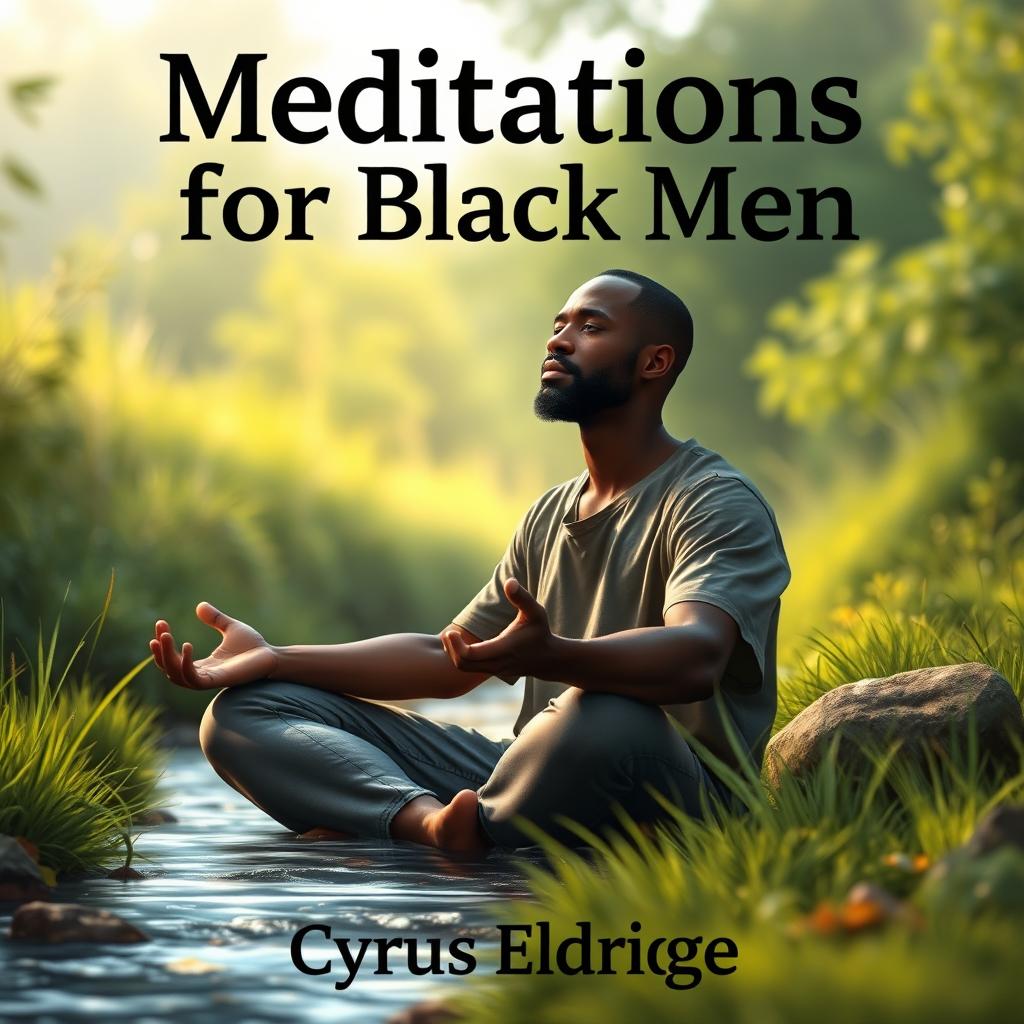 A striking, realistic thumbnail depicting a serene and contemplative scene of a Black man sitting peacefully in nature