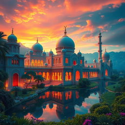 A stunning representation of Makka Sorif, capturing the essence of a mystical landscape filled with vibrant colors