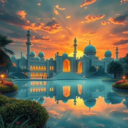 A stunning representation of Makka Sorif, capturing the essence of a mystical landscape filled with vibrant colors