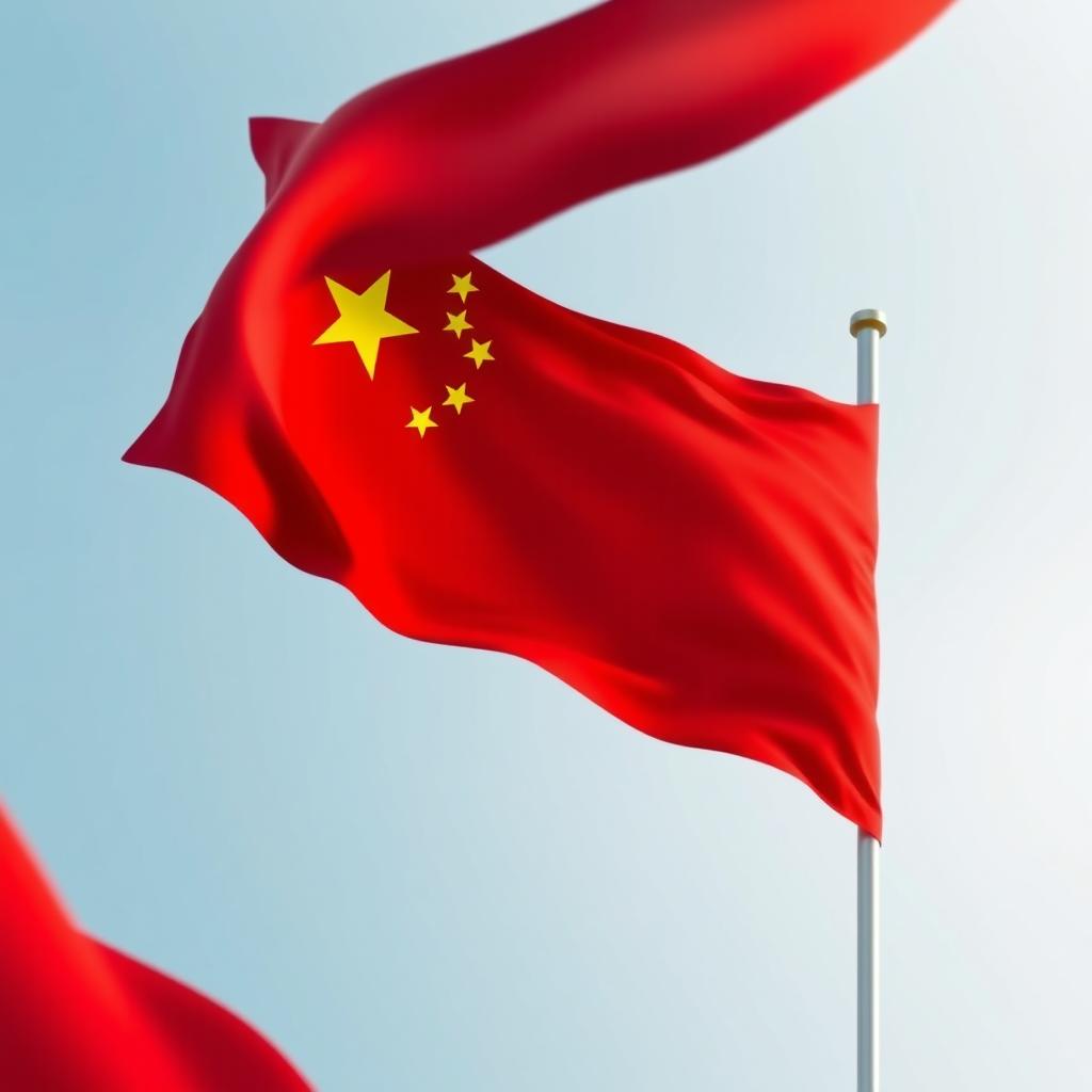 A detailed and artistic representation of the flag of China, featuring the bright red background, with five yellow stars in the top left corner