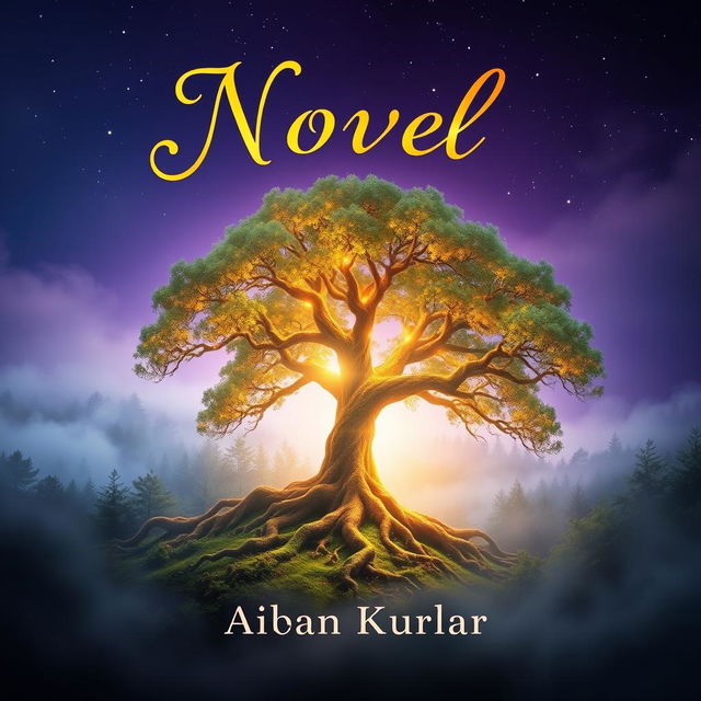 A visually striking book cover for a novel, featuring a mystical forest shrouded in ethereal fog