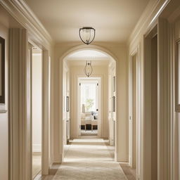 Hallway with perfectly balanced color combination for a sophisticated and relaxing feel. Showcase serene shades enhancing a welcoming and elevated ambiance.