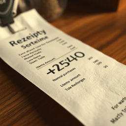 A close-up of a realistic receipt on a wooden table, featuring the details changed: the date is prominently displayed as "25 Dec" and the time as "18:40"