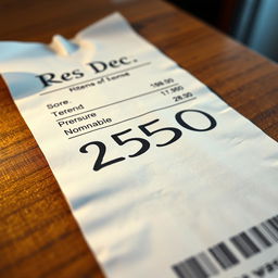 A close-up of a realistic receipt on a wooden table, featuring the details changed: the date is prominently displayed as "25 Dec" and the time as "18:40"