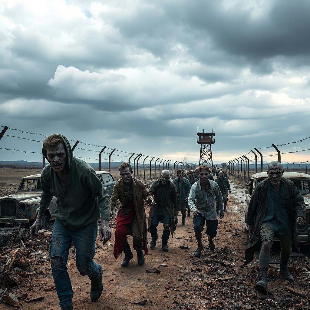 A dramatic scene depicting zombies emerging along the border of the Soviet Union