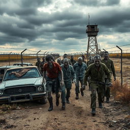 A dramatic scene depicting zombies emerging along the border of the Soviet Union