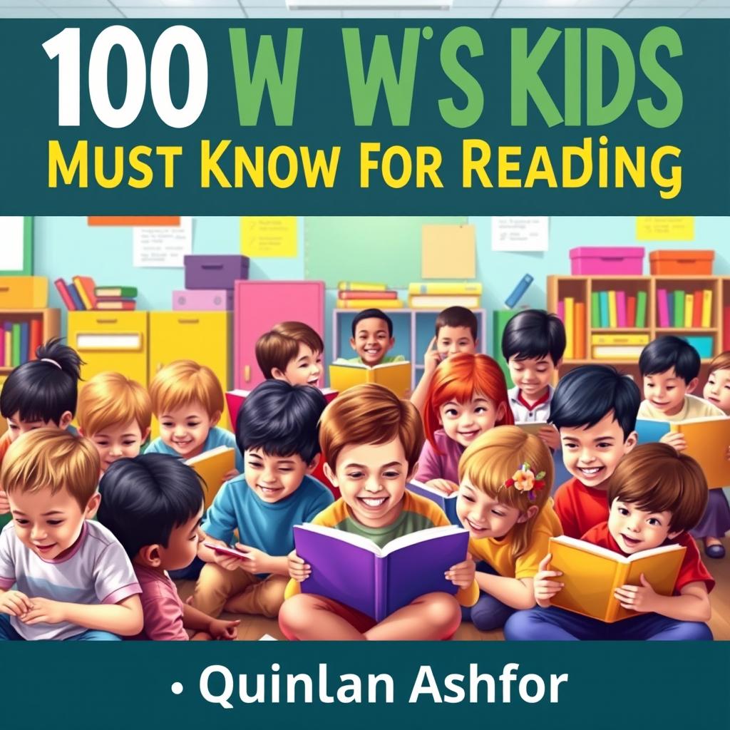 A realistic, colorful classroom setting filled with engaged children reading together, illustrating a sense of collaboration and joy