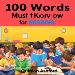 A realistic, colorful classroom setting filled with engaged children reading together, illustrating a sense of collaboration and joy