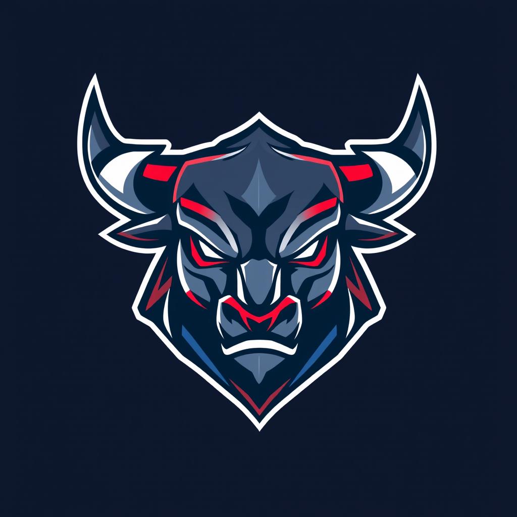 A modern and sleek logo design featuring a Bull Head, created in an esport style