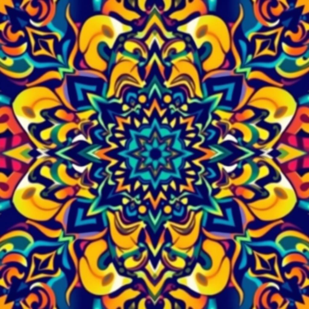 A vibrant and captivating flat cover design that completely fills the entire square, utilizing 100% of the space with intricate patterns and dynamic colors