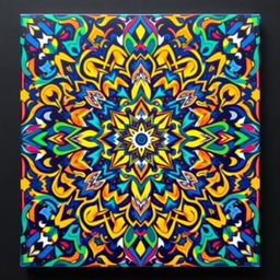 A vibrant and captivating flat cover design that completely fills the entire square, utilizing 100% of the space with intricate patterns and dynamic colors