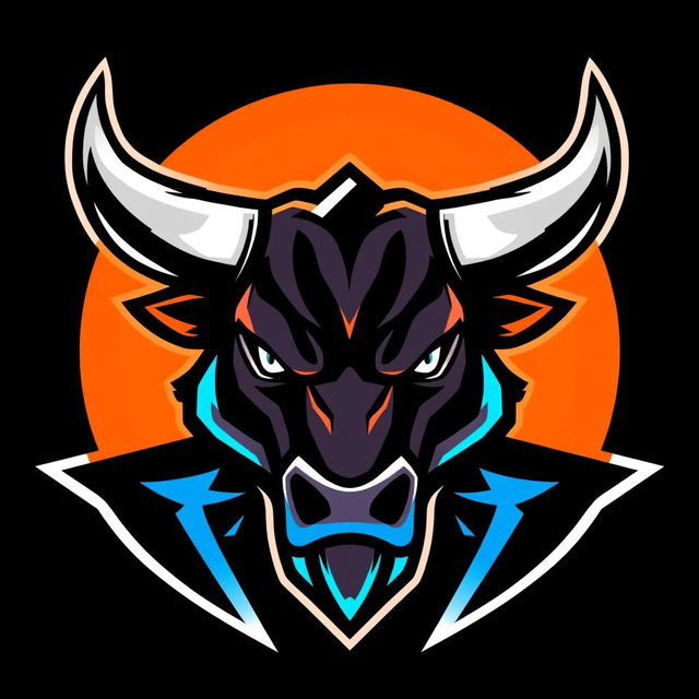 A modern logo design featuring a Bull Head, designed in an esport style