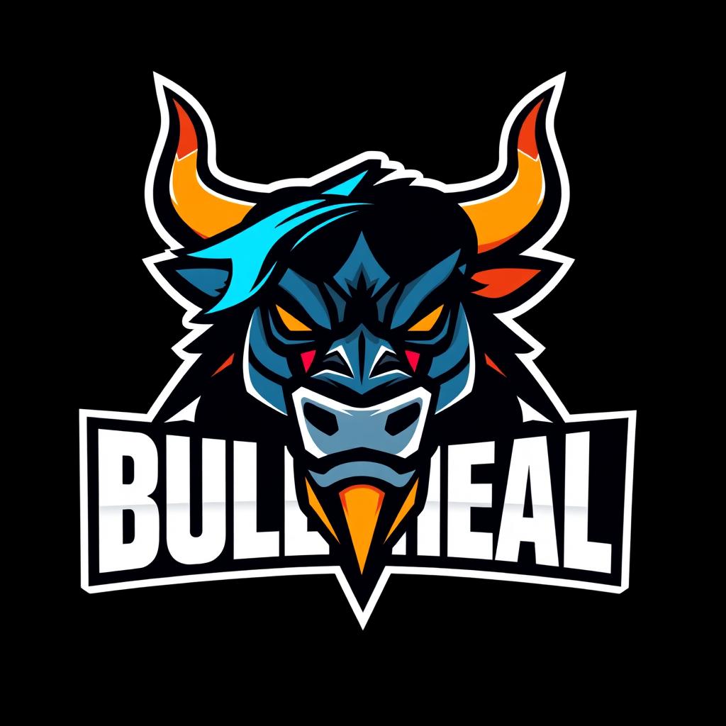 A modern logo design featuring a Bull Head, designed in an esport style