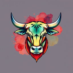 A vibrant and artistic logo design featuring a bull head, illustrated in a watercolor style that blends rich colors with a smooth, fluid aesthetic