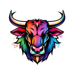 A logo design featuring a stylized Bull Head, rendered in a beautiful watercolor style mixed with vector graphic elements