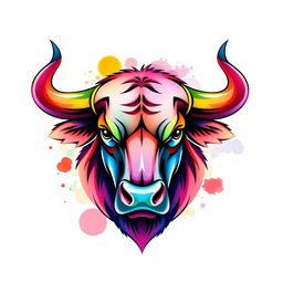 A logo design featuring a stylized Bull Head, rendered in a beautiful watercolor style mixed with vector graphic elements