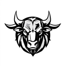 A logo design featuring a striking Bull Head, created in a bold black and white color scheme with a vector art style
