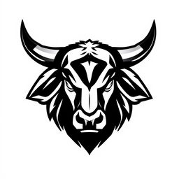 A logo design featuring a striking Bull Head, created in a bold black and white color scheme with a vector art style
