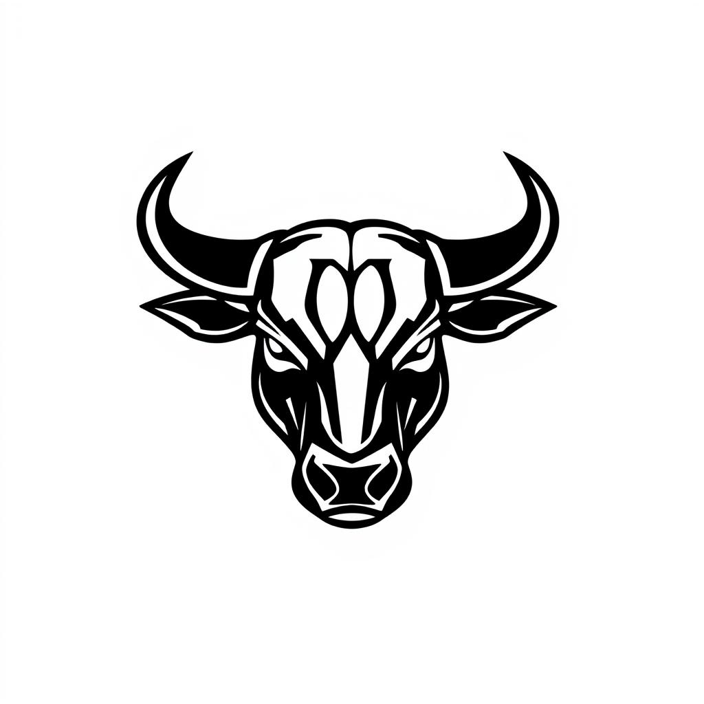 A logo design featuring a striking Bull Head, created in a bold black and white color scheme with a vector art style