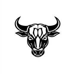 A logo design featuring a striking Bull Head, created in a bold black and white color scheme with a vector art style