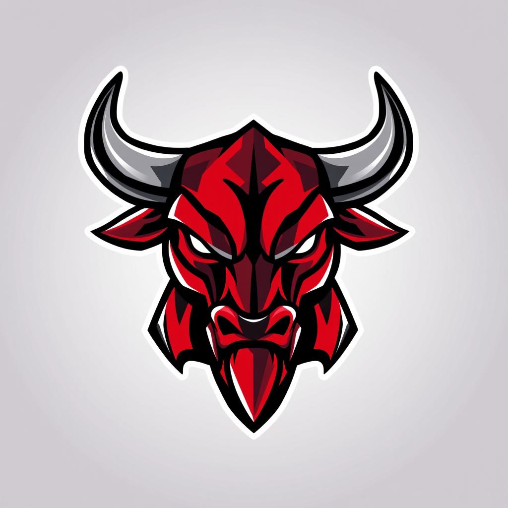 A bold and striking logo design featuring the head of a bull, crafted in a modern esports style