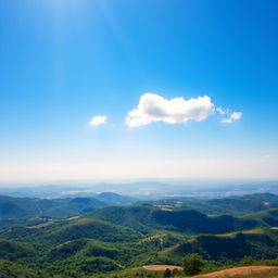 A breathtaking view of a clear blue sky, stretching endlessly above rolling hills