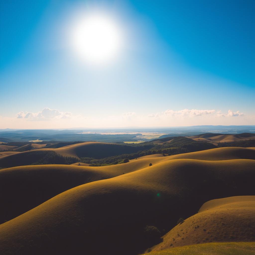 A breathtaking view of a clear blue sky, stretching endlessly above rolling hills