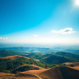 A breathtaking view of a clear blue sky, stretching endlessly above rolling hills