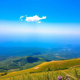 A breathtaking view of a clear blue sky, stretching endlessly above rolling hills