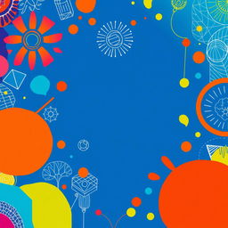 A vibrant and dynamic flat cover design that completely fills the entire square, incorporating a mixture of colorful geometric patterns, abstract shapes, and organic silhouettes