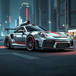 A digitally rendered image of a Porsche 911 Gr 3 RS that has been transformed into a futuristic mechanical robot, inspired by the design aesthetics of Transformers