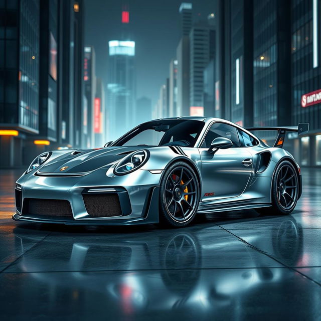 A digitally rendered image of a Porsche 911 Gr 3 RS that has been transformed into a futuristic mechanical robot, inspired by the design aesthetics of Transformers