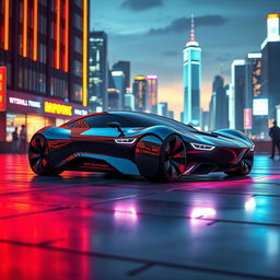 A striking, futuristic 21 series car designed by KJ, showcasing sleek, aerodynamic lines and an innovative design