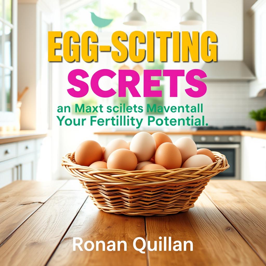 A bright and vibrant kitchen filled with natural light, showcasing a basket of fresh eggs on a wooden table