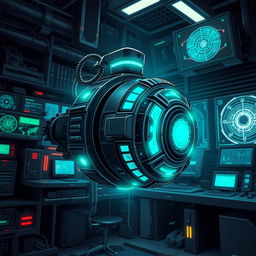 A visually captivating illustration of a futuristic device called the 'Stoic Bomb'