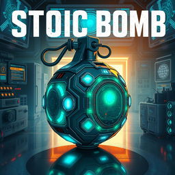 A visually captivating illustration of a futuristic device called the 'Stoic Bomb'