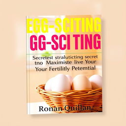 A bright and inviting flat cover design for a book titled 'EGG-SCITING Secrets to Maximize Your Fertility Potential' in bold, large font with eye-catching color contrast