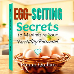 A bright and inviting flat cover design for a book titled 'EGG-SCITING Secrets to Maximize Your Fertility Potential' in bold, large font with eye-catching color contrast