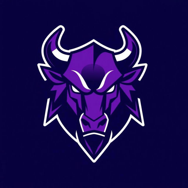 A sleek and modern mascot logo design featuring a fierce bull head, predominantly in shades of purple and black