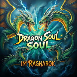 In the center of a storm, the bold written words "Dragon Soul" clash dramatically against a backdrop of fierce lightning strikes, surrounded by an array of majestic dragons