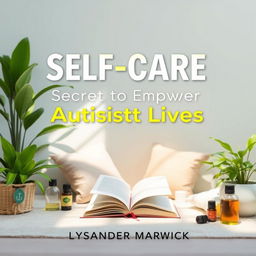 A flat book cover design titled "SELF-CARE Secrets to Empower Autistic Lives" by Lysander Marwick