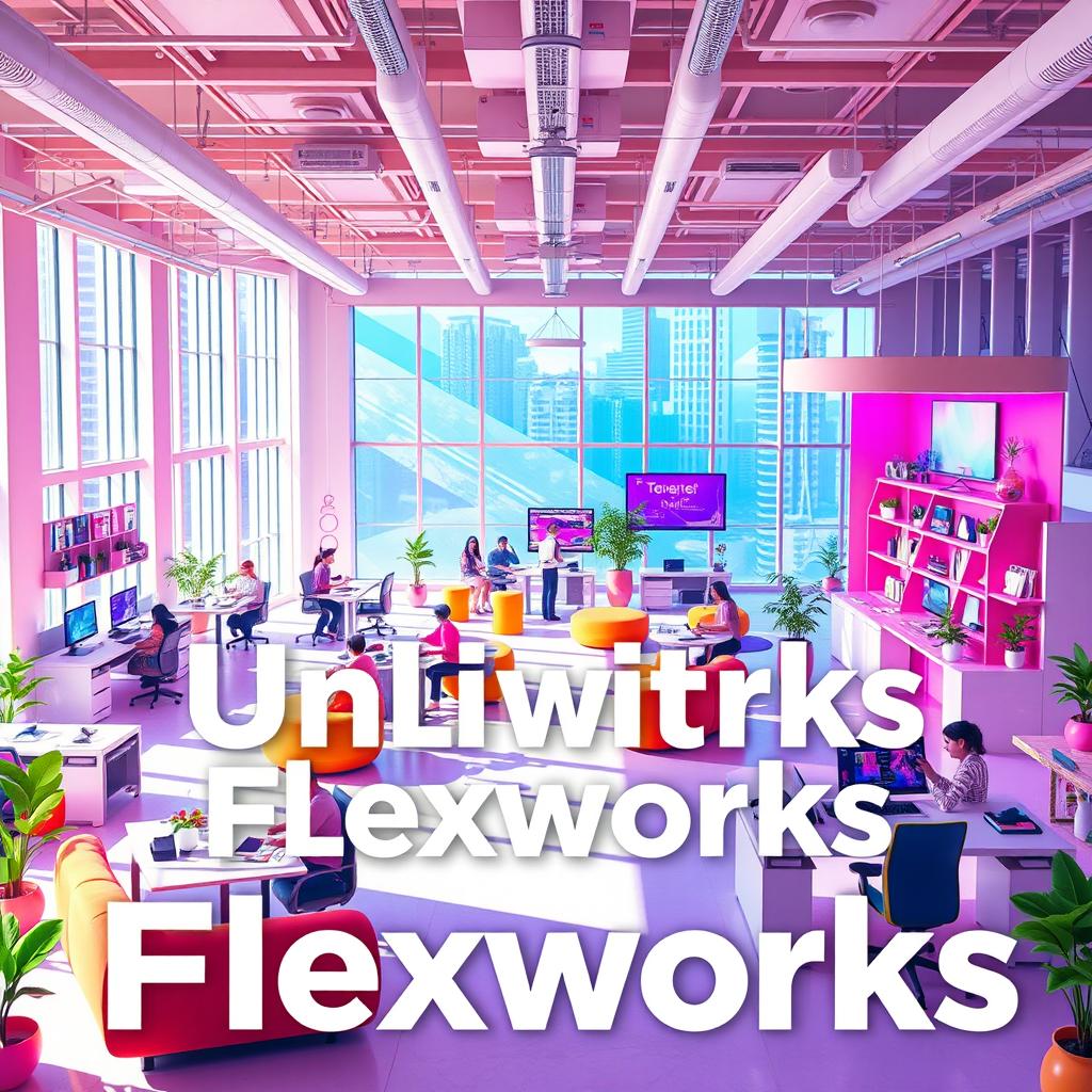 An eye-catching design showcasing the concept of 'Unlimited Flexworks' in a vibrant and dynamic setting