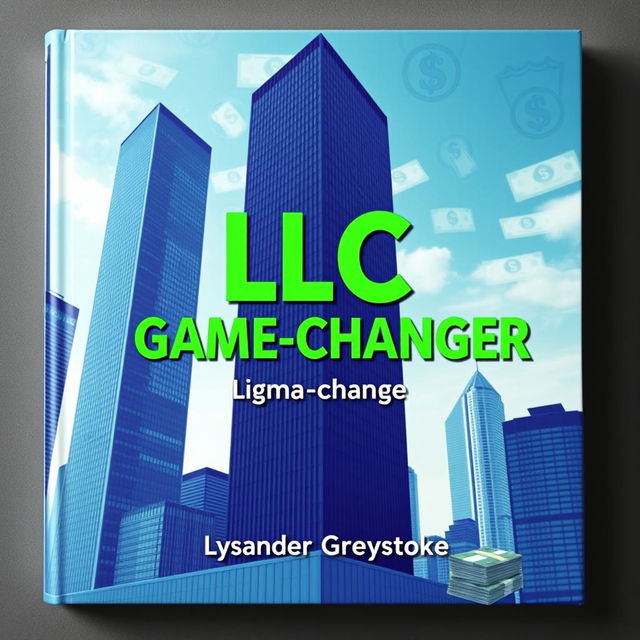 A flat book cover design featuring a realistic cityscape with tall skyscrapers, symbolizing business success and growth