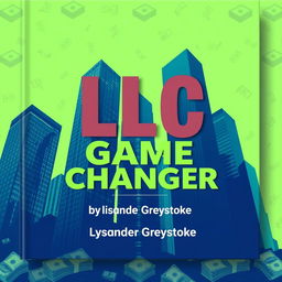 A flat book cover design featuring a realistic cityscape with tall skyscrapers, symbolizing business success and growth