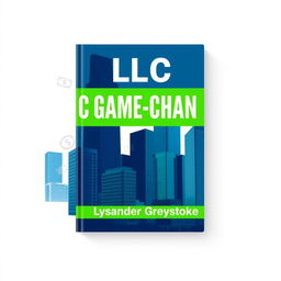 A flat book cover design featuring a realistic cityscape with skyscrapers representing business success and growth in the background
