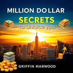 A flat book cover design titled 'Million Dollar Secrets to Unlocking Your Wealth' in a bold, eye-catching font of large size at the top
